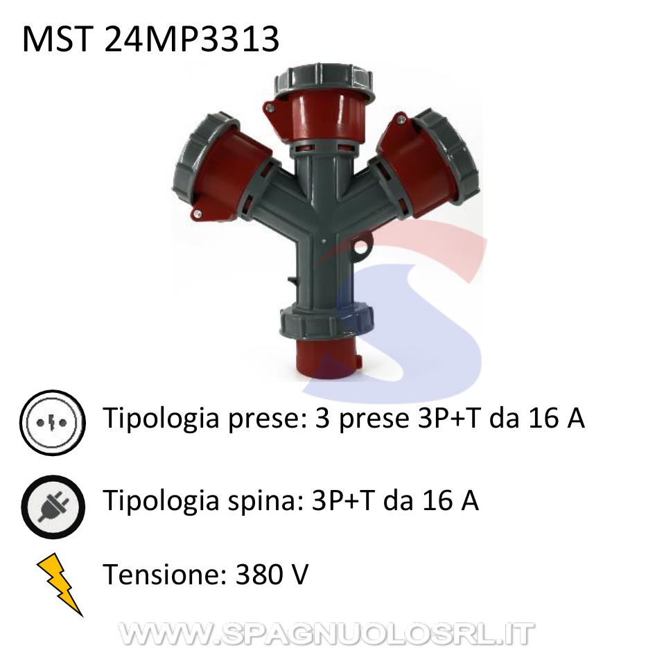 Moltiplicatore industriale Spina 3P+T e 3 prese 3P+T 16A - MASTER 24MP3313