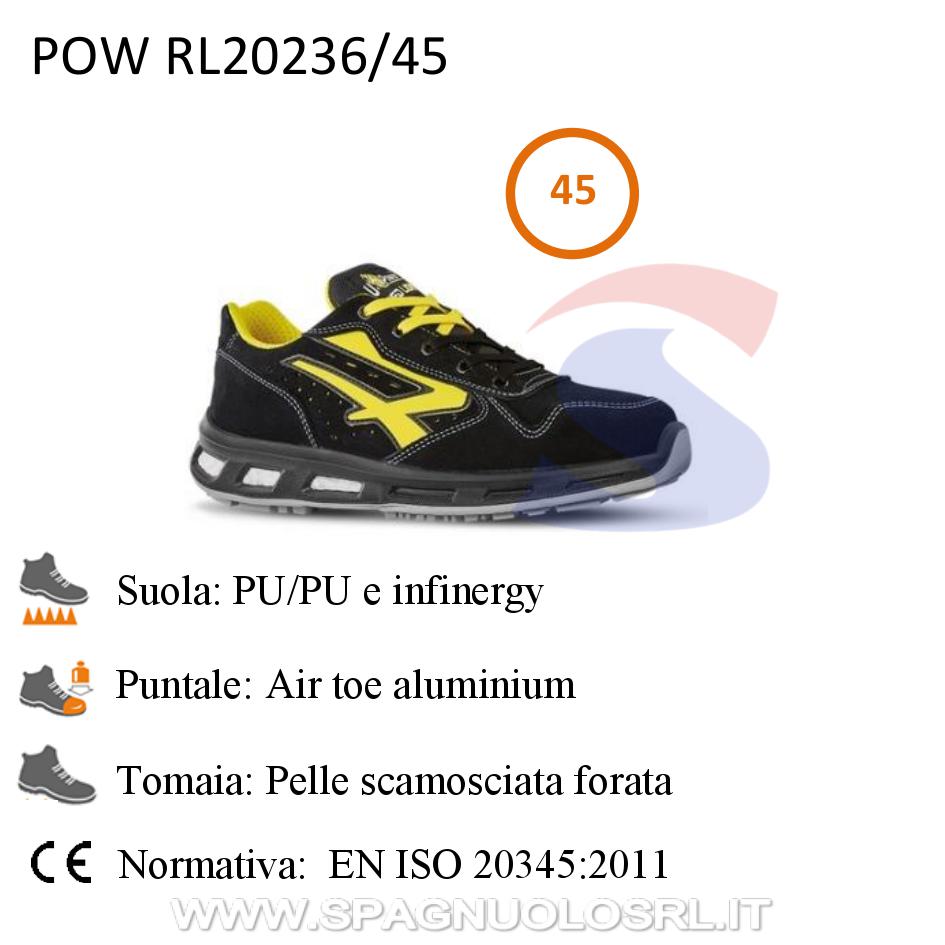 Scarpe in morbida pelle scamosciata forata S1P NR.45, Nero - U POWER RL20236/45