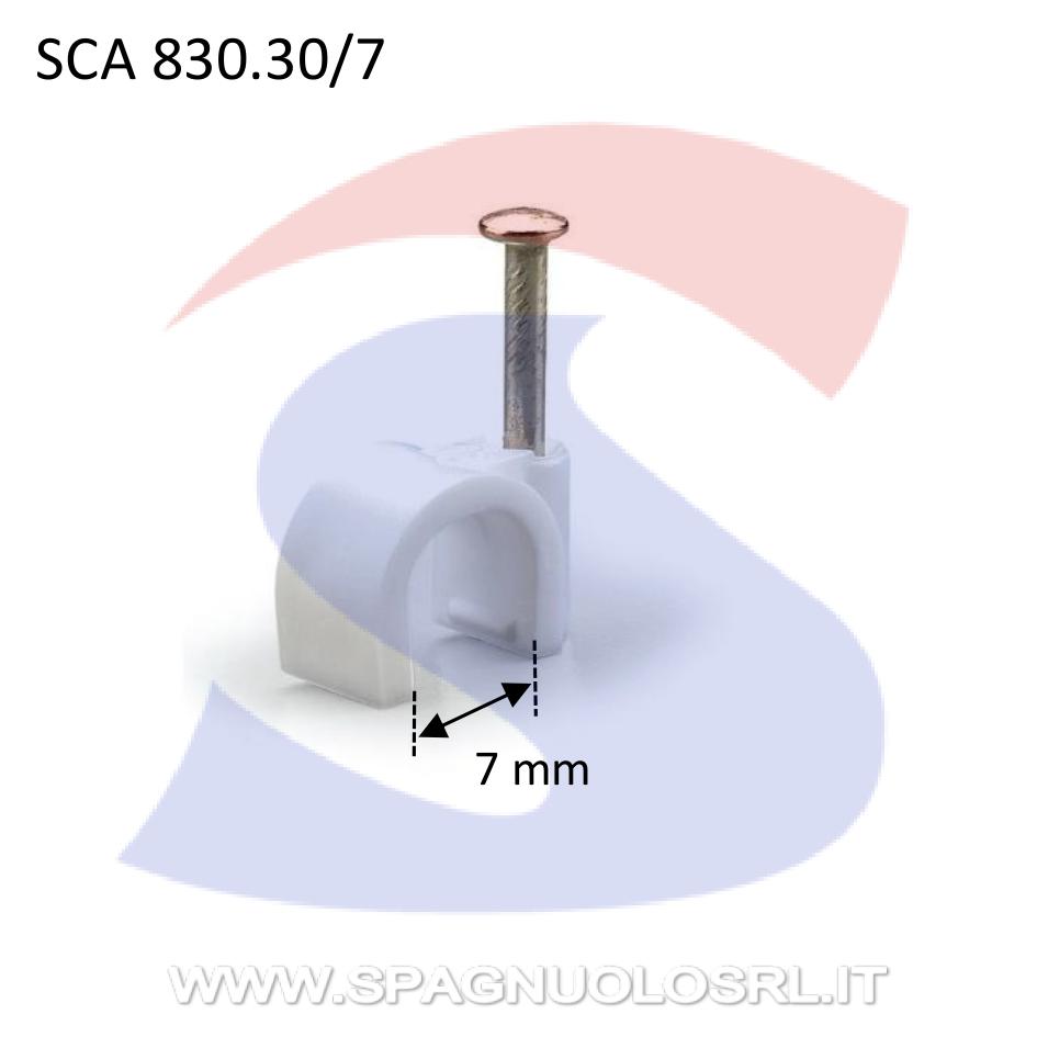 Graffetta con chiodo per cavo Ø 7 mm Bianca - SCAME 830.30/7