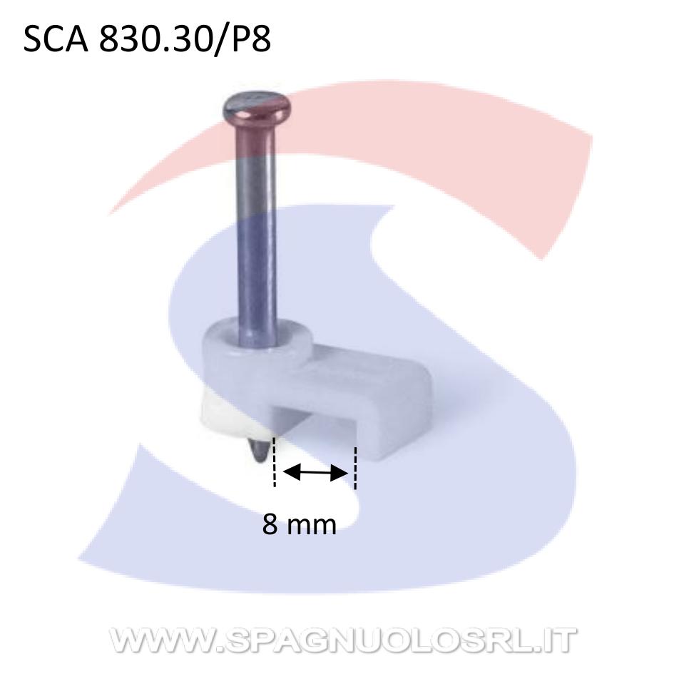 Graffetta con chiodo per cavo piatto 8 mm Bianca - SCAME 830.30/P8