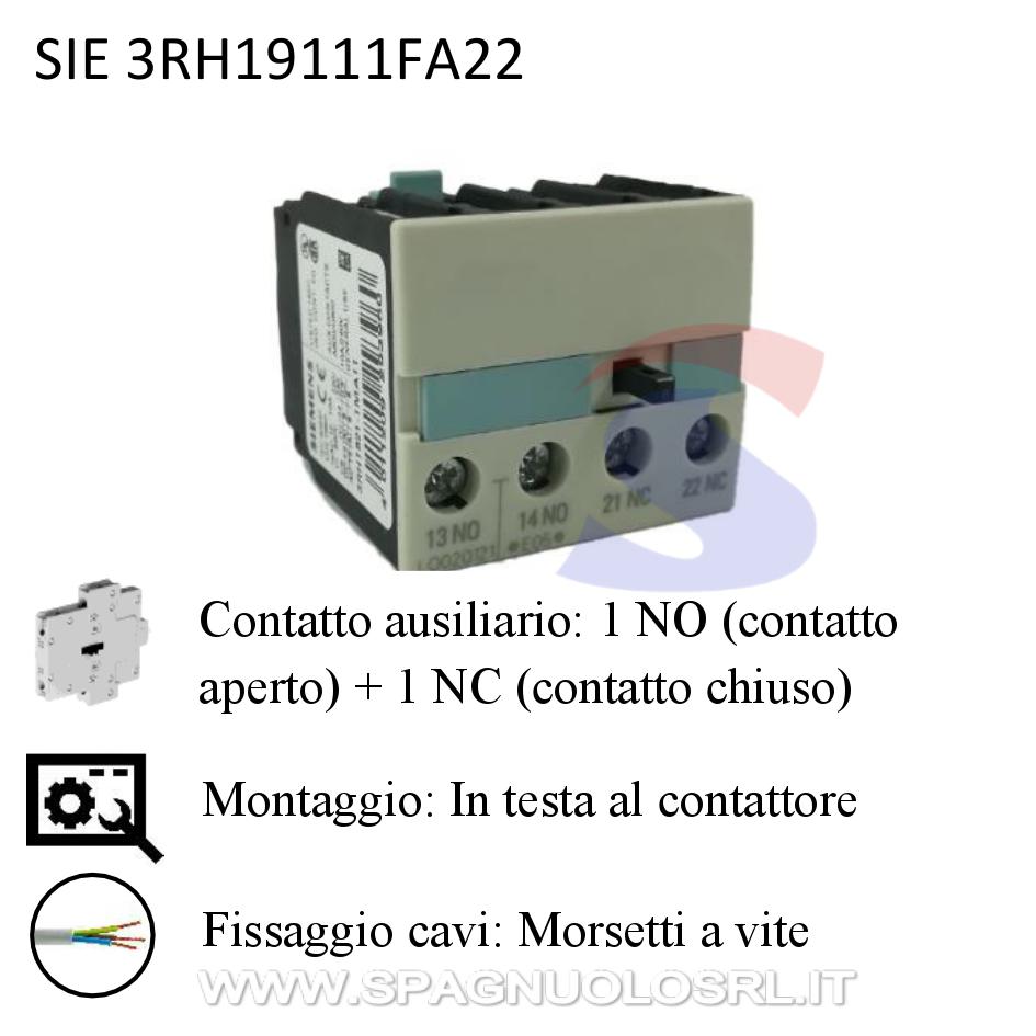 Blocco contatti ausiliari 1NO+1NC 10 A 240 V - SIEMENS 3RH19111FA22