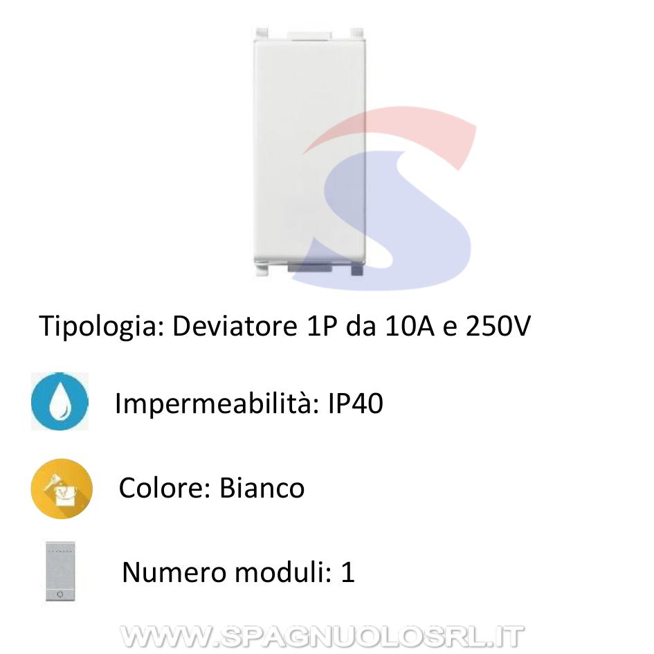 Deviatore serie "PLANA" 10 A e 250 V, Bianco - VIMAR 14004