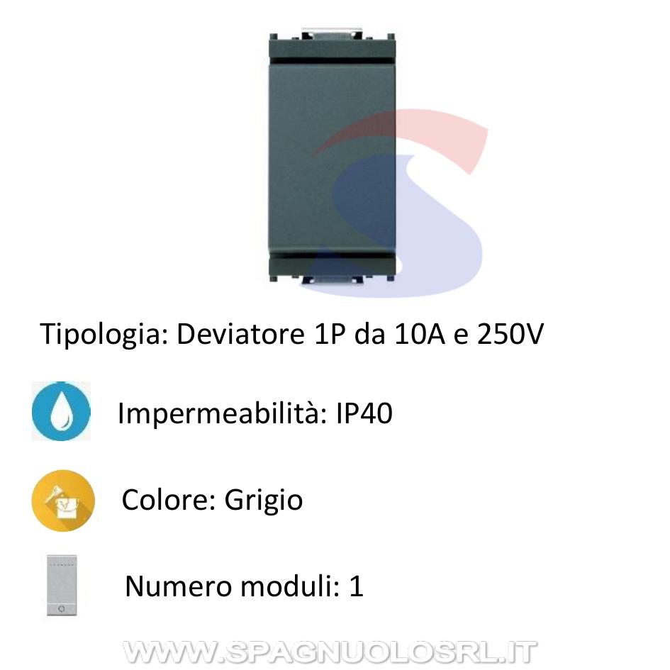 Deviatore serie "IDEA" 10 A e 250 V, Grigio - VIMAR 16004