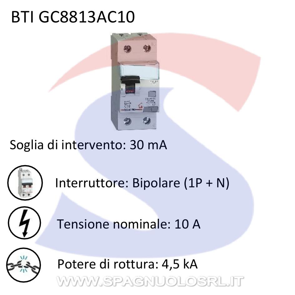 Interruttore automatico differenziale bipolare 10 A - BTICINO GC8813AC10