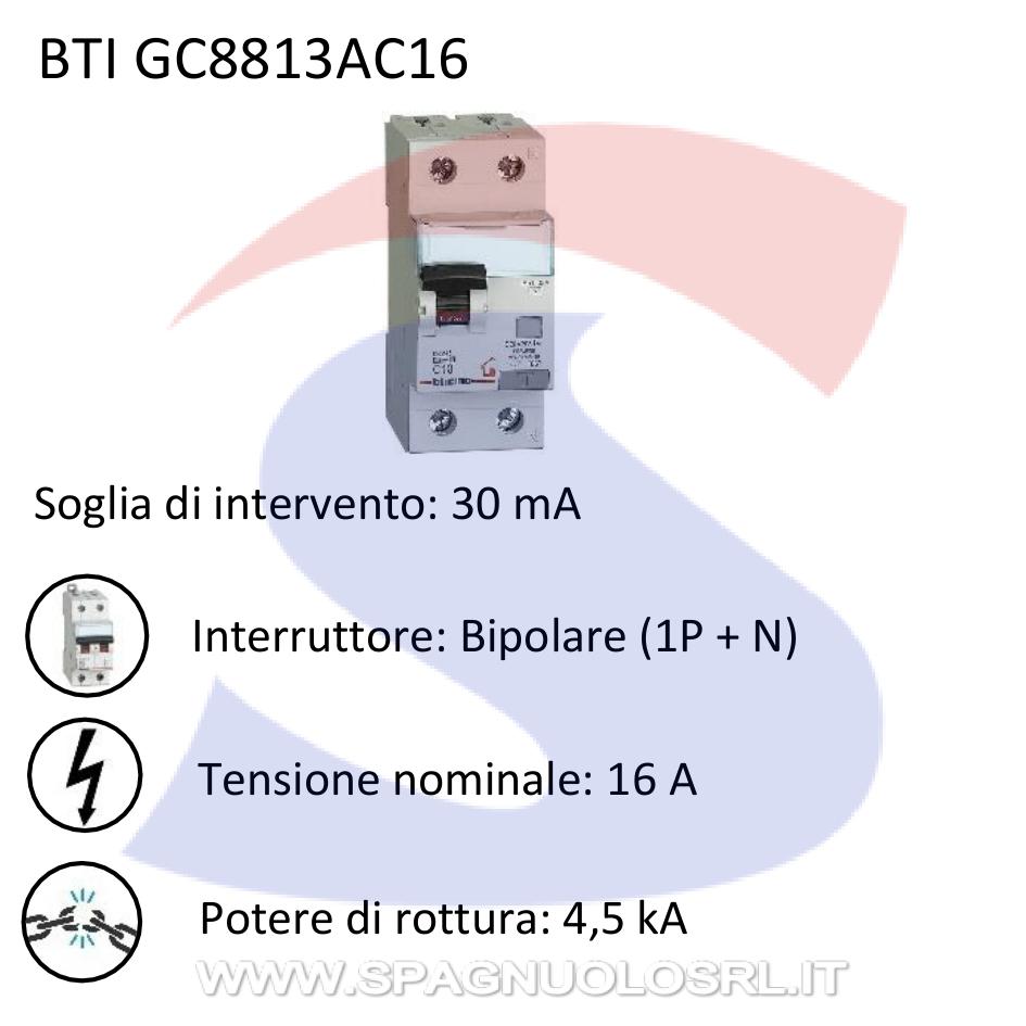 Interruttore automatico differenziale bipolare 16 A - BTICINO GC8813AC16
