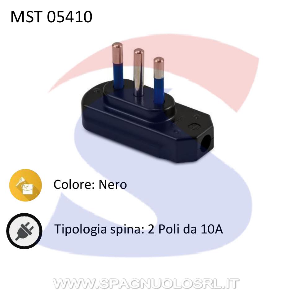 Spina piatta salvaspazio 90° 2 poli + T SPA11 da 10 A, Nera - MASTER 05450