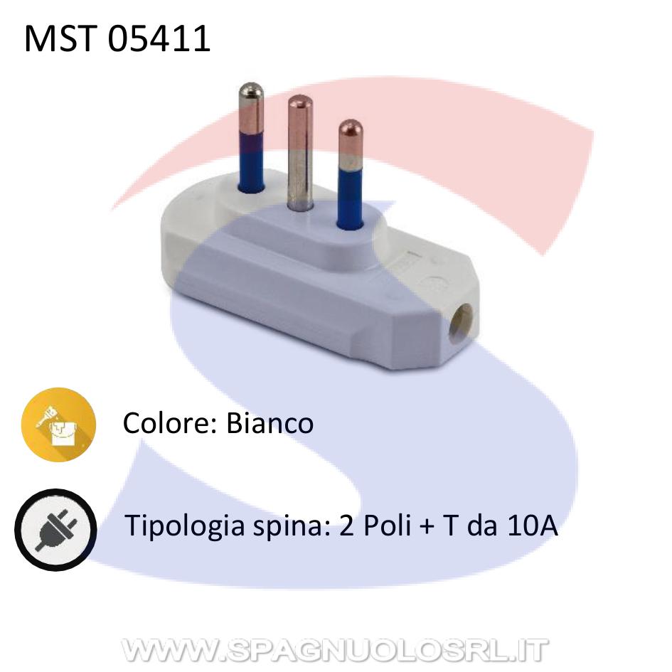 Spina piatta salvaspazio 90° 2 poli + T SPA11 da 10 A Bianca - MASTER 05451