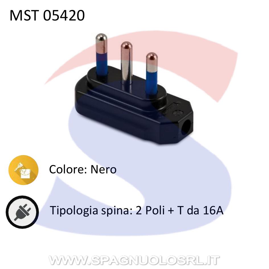 Spina piatta salvaspazio 90° 2 poli + T SPA17 da 16 A Nera - MASTER 05420