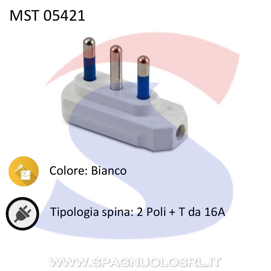 Spina piatta salvaspazio 90° 2 poli + T SPA17 da 16 A Bianca - MASTER 05461