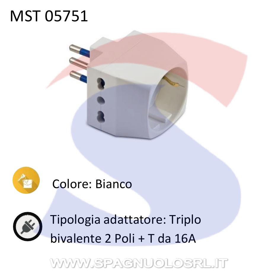 Adattatore Triplo Bivalente Master 2 Poli + T 10 A, Bianco - MASTER 05751/NO ITALIA