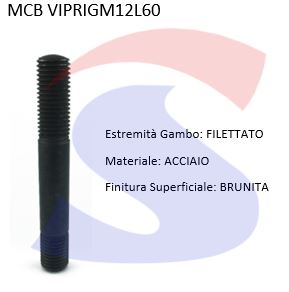 VITI PRIGIONIERE M12 L 60A RADICE CORTA - VITI VIPRIGM12L60