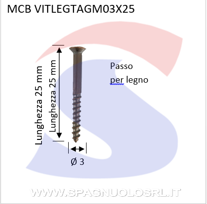 VITE PER LEGNO M03X25 A TESTASVAS C/IMPR A TAGLIO BRUNITA - VITI VITLEGTAGM03X25