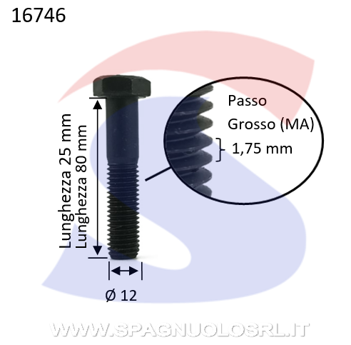 VITE T.ESAG.8.8 M12X80 PASSO GROSSO PARZ.FILET.BRUNITA - VITI VITTEM12X80PF
