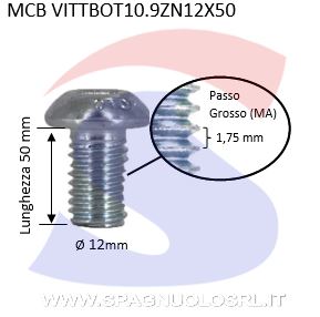 VITE TESTA BOTTONE 10.9 12X50ESAGONALE ZINCATA - VITI VITTBOT10.9ZN12X50