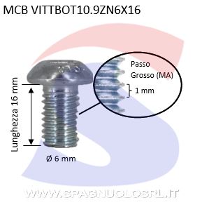 VITE A TESTA BOTTONE E CAVAESAGONALE ZINCATA 10.9 6X16 - VITI VITTBOT10.9ZN6X16