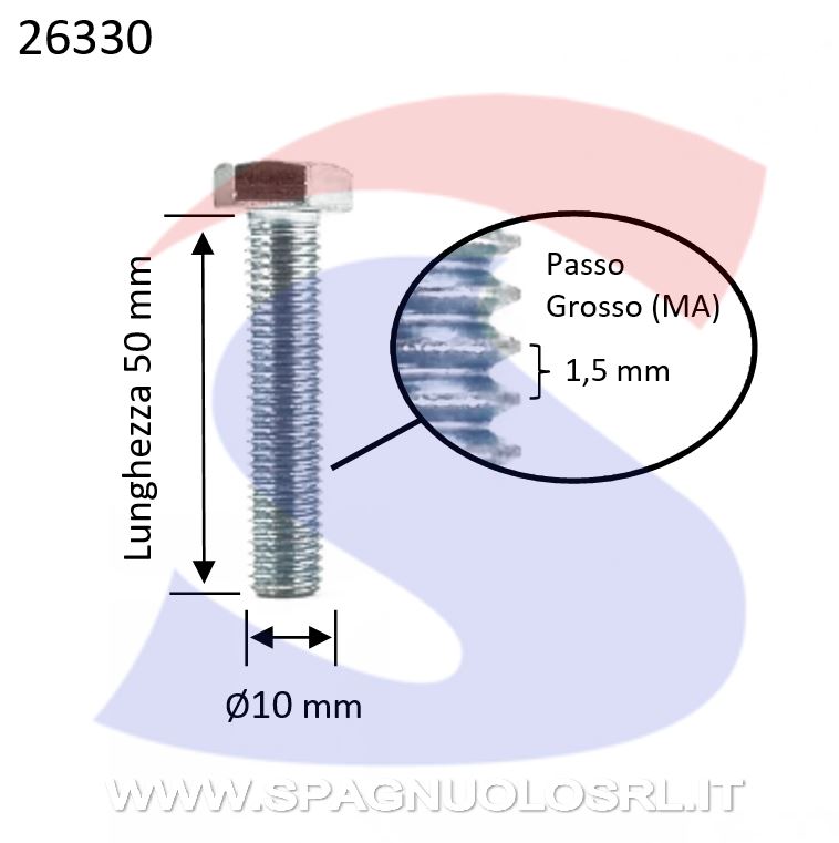 VITE T.ESAG.8.8 M10X50 PASSO GROSSO TOTAL.FILET.ZINCATA - VITI VITTEZNM10X50TF