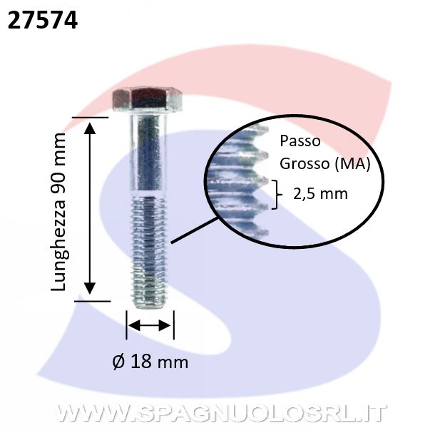 VITE T.ESAG.8.8 M18X90P PASSOGROSSO PARZ.FILET.ZINCATA - VITI VITTEZNM18X90PF