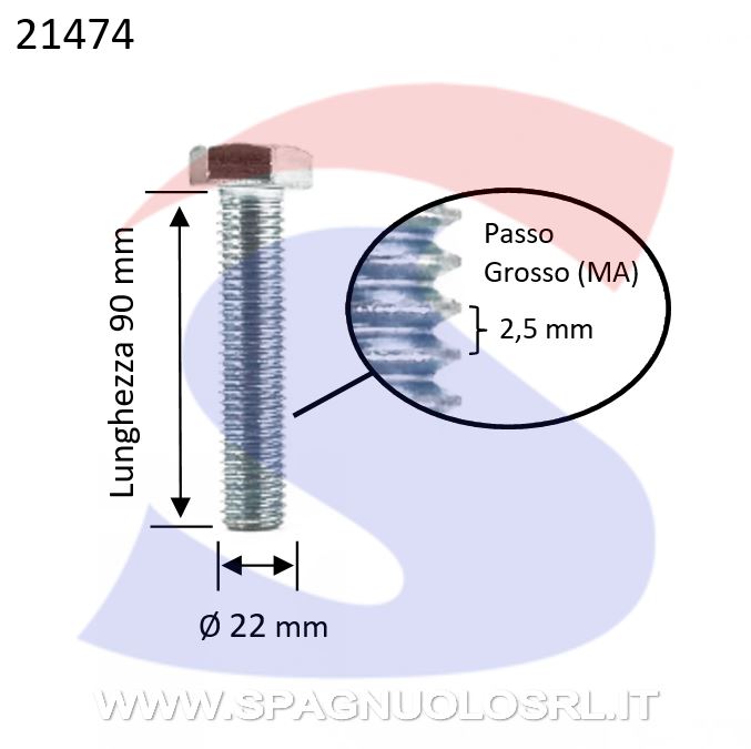 VITE T.ESAG.8.8 M22X90 PASSO GROSSO TOTAL.FILET.ZINCATA - VITI VITTEZNM22X90TF