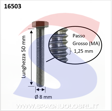 VITE T.ESAG. M8X50 INOX A2 PASSO GROSSO TOTAL.FILET. - INOX 933-2-8*50