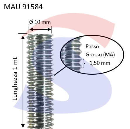 BARRA FILETTATA ZINC.1MT 10MMPASSO GROSSO 1,50 - MAU 91584