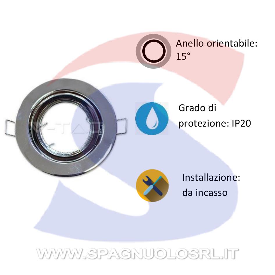 Portafaretto GU10 Orientabile Rotondo da Incasso in metallo - VTAC 3471