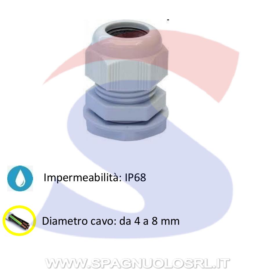 Pressacavo passo PG9 per cavo Ø 4 - 8 mm Grigio RAL7035 - WBS 710110