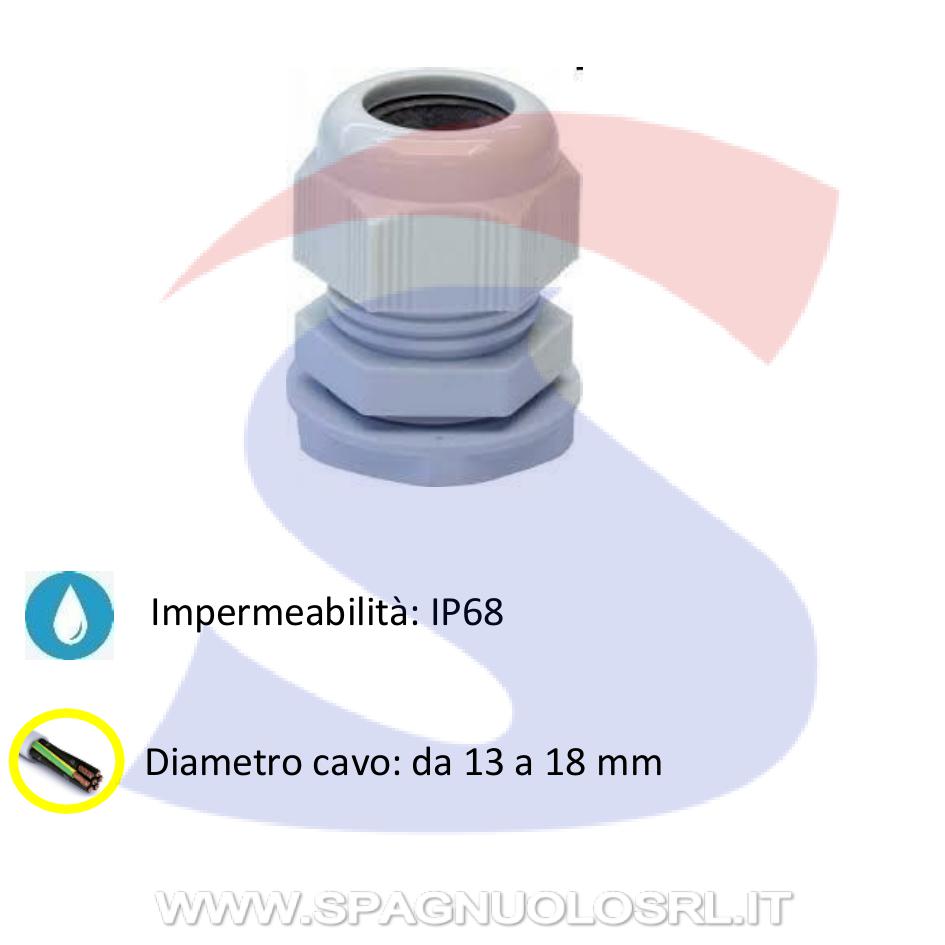 Pressacavo passo PG21 per cavo Ø 13 - 18 mm Grigio RAL7035 - WBS 710140