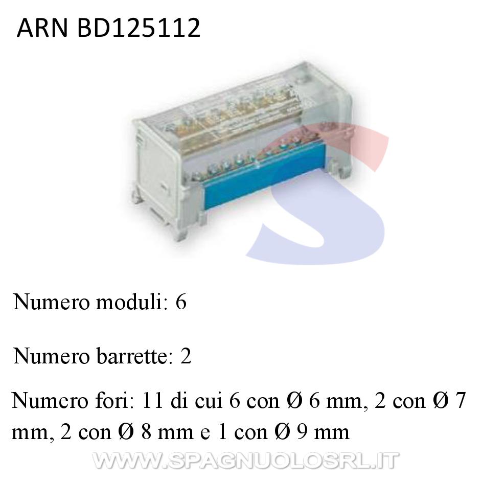 Morsettiera Bipolare 2 barrette 11 fori 125 A, 6 moduli - ARNOCANALI BD125112