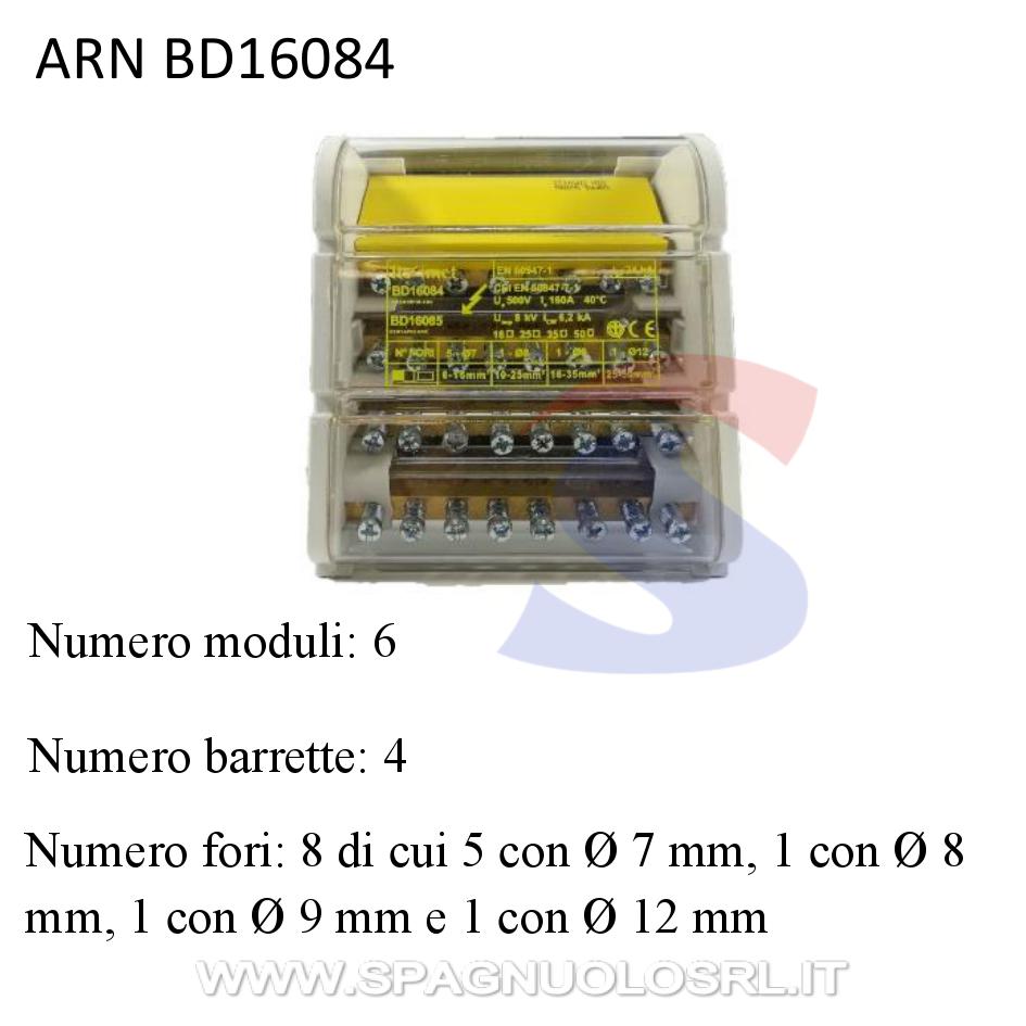Morsettiera Quadripolare 4 barrette 8 fori 160 A, 6 moduli - ARNOCANALI BD16084