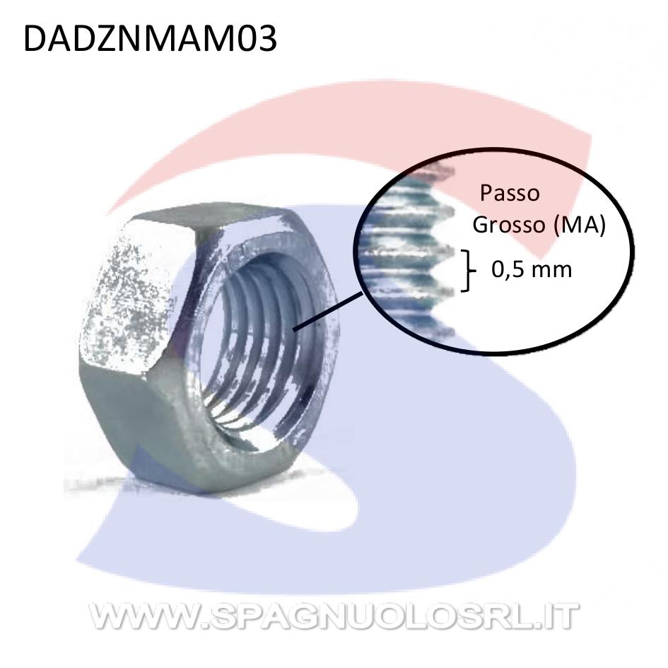 Dado Esagonale Medio Zincato Passo Grosso M3 - VITI DADZNMAM03