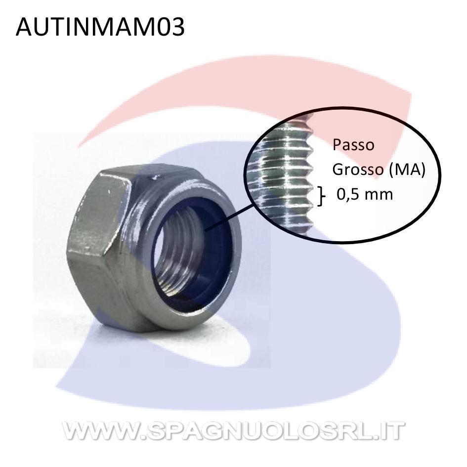 Dado Esagonale Autobloccante Alto Inox Passo Grosso M3 - VITI AUTINMAM03