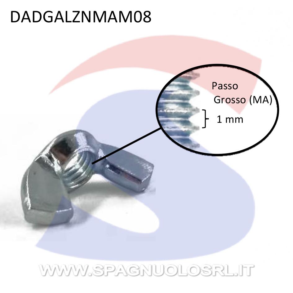 Dado ad Alette (a galletto) Zincato Passo Grosso M8 - VITI DADGALZNMAM08