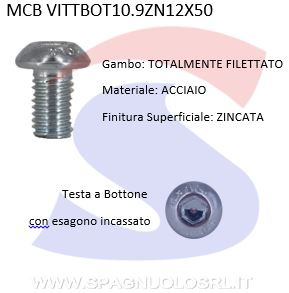 VITE TESTA BOTTONE 10.9 12X50ESAGONALE ZINCATA - VITI VITTBOT10.9ZN12X50