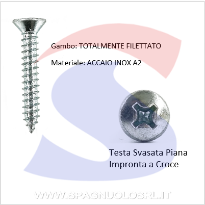 VITE AUTOFILETTANTE INOX A2 3X10TSPI CON IMPRONTA A CROCE - INOX 9100-2-3*10