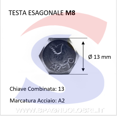 VITE T.ESAG. M8X50 INOX A2 PASSO GROSSO TOTAL.FILET. - INOX 933-2-8*50