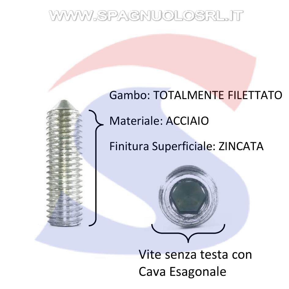 Vite senza Testa (GRANO) con Estremità Conica Zincata 4X20 - VITI GRACONZNM04X20