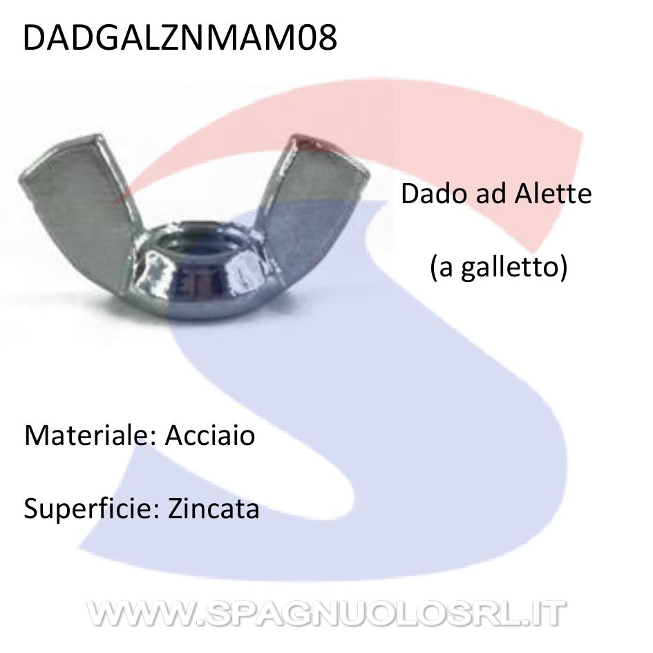Dado ad Alette (a galletto) Zincato Passo Grosso M8 - VITI DADGALZNMAM08