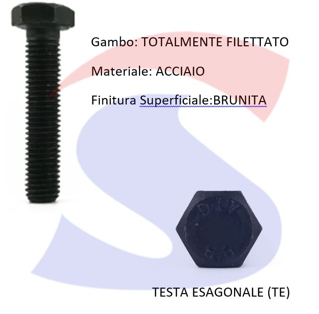 VITE T.ESAG.M8X30 PASSO GROSSOTOTAL.FILET.BRUNITA - VITI VITTEM08X30TF