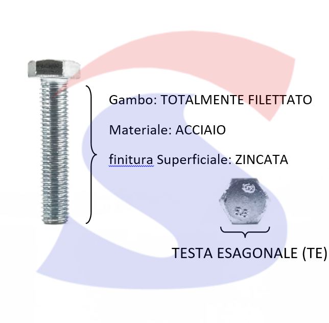 VITE T.ESAG.8.8 M10X50 PASSO GROSSO TOTAL.FILET.ZINCATA - VITI VITTEZNM10X50TF