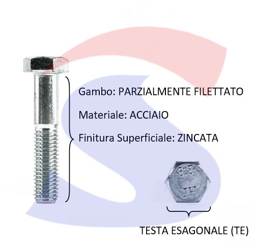VITE T.ESAG.8.8 M18X80 PASSO GROSSO PARZ.FILET.ZINCATA - VITI VITTEZNM18X80PF