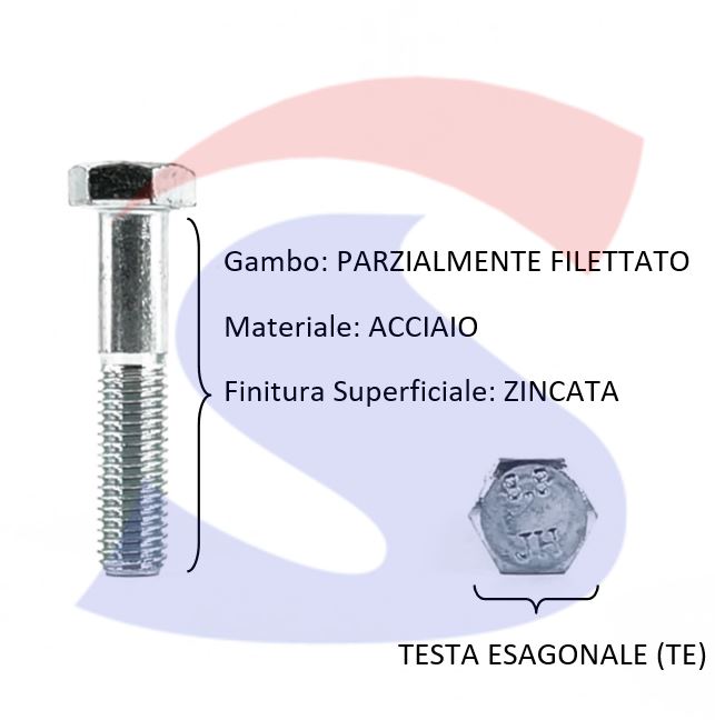 VITE T.ESAG.8.8 M18X90P PASSOGROSSO PARZ.FILET.ZINCATA - VITI VITTEZNM18X90PF