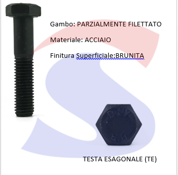 VITE T.ESAG.8.8 M12X80 PASSO GROSSO PARZ.FILET.BRUNITA - VITI VITTEM12X80PF