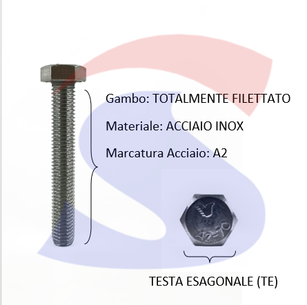 VITE T.ESAG.INOX A2 M6X30 PASSO GROSSO TOTAL.FILET. - INOX 933-2-6*30