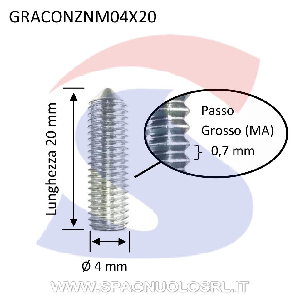 Vite senza Testa (GRANO) con Estremità Conica Zincata 4X20 - VITI GRACONZNM04X20