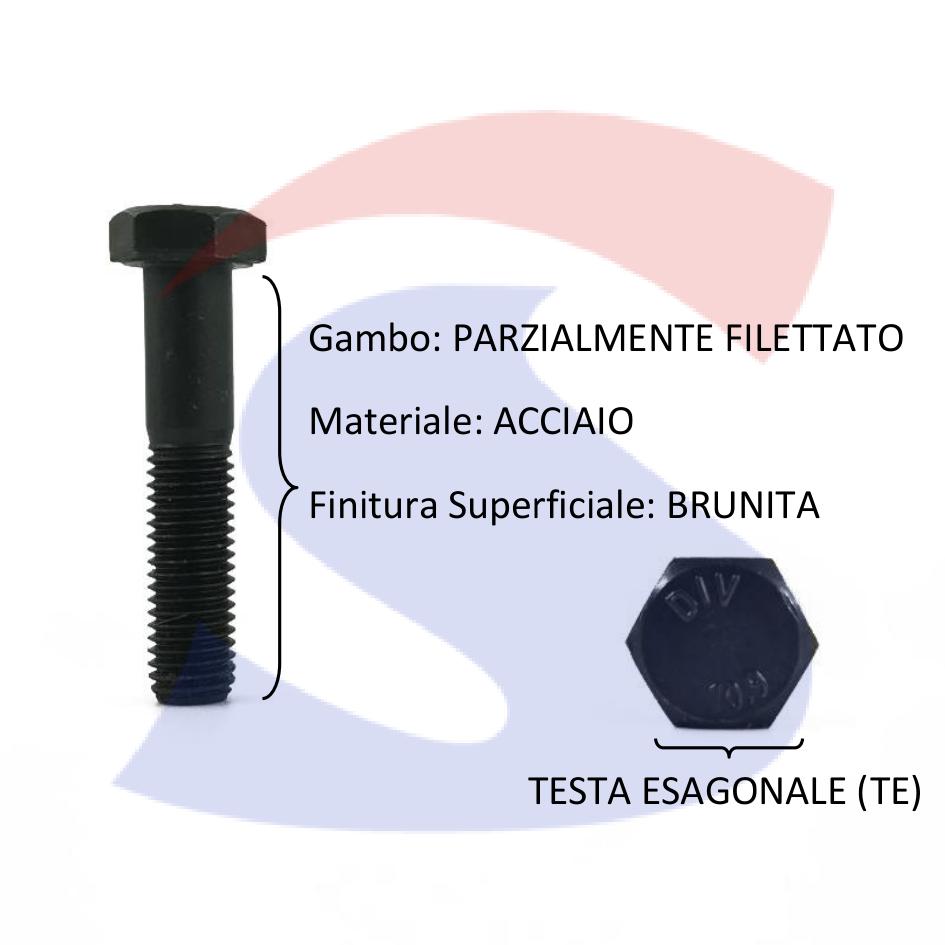 Vite TE 10.9 Parzialmente Filettata Brunita 22X100 mm - VITI VITTE10.9M22X100