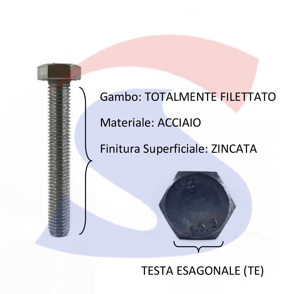 Vite TE 10.9 Totalmente Filettata Zincata 8X70 mm - VITI VITTEZN10.9M08X70