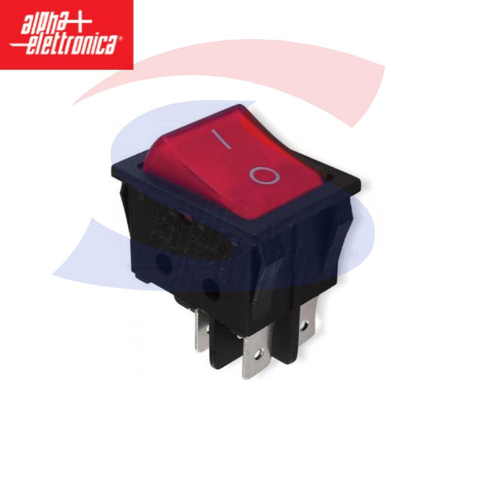 Interruttore luminoso 2P rosso ON/OFF 16 A 250 V Faston 6,3 - ALPHA ELETTRONICA 320-002