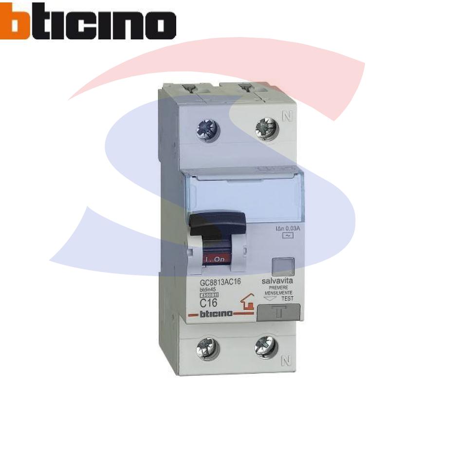Interruttore automatico differenziale bipolare 16 A - BTICINO GC8813AC16