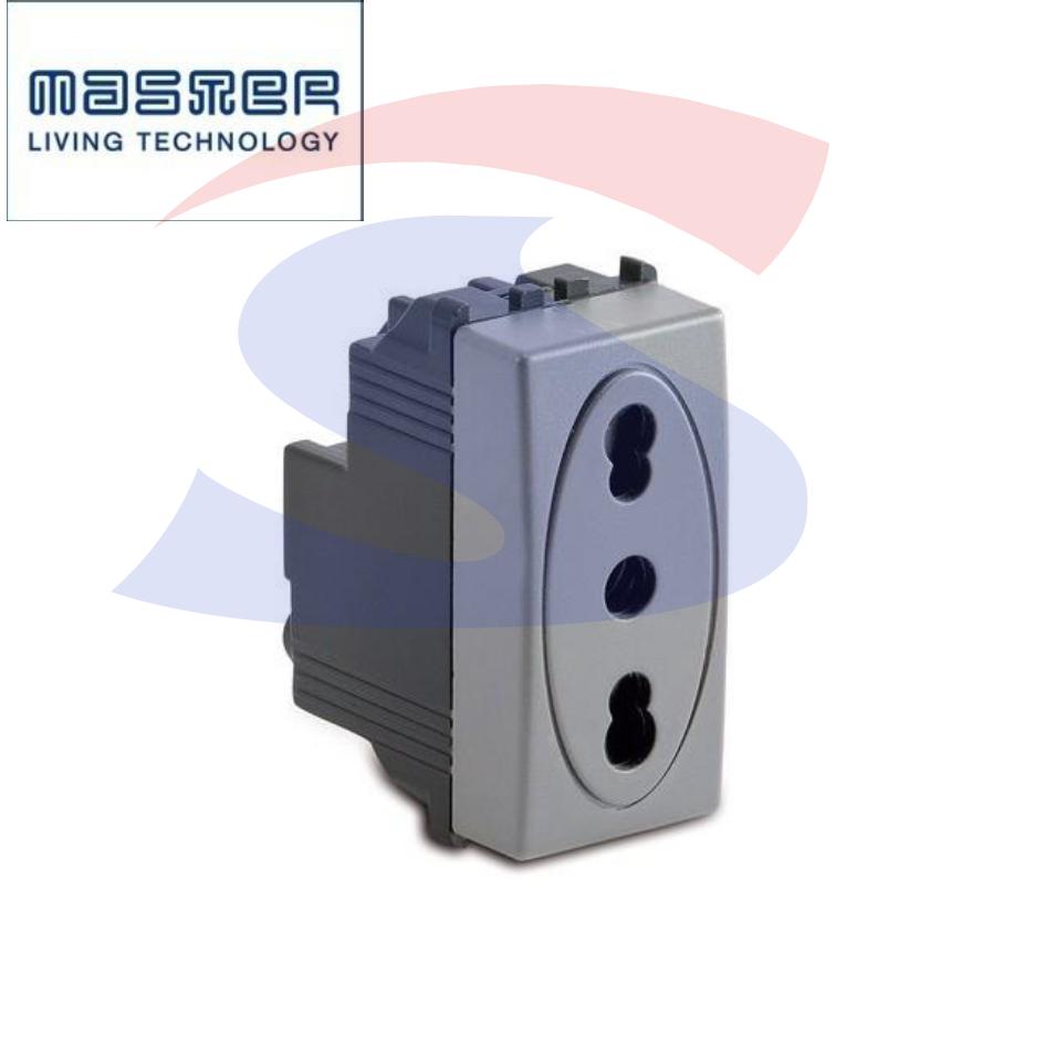 Presa bivalente serie "Modo Steel" 2P+T da 10/16 A, Grigio - MASTER 33159