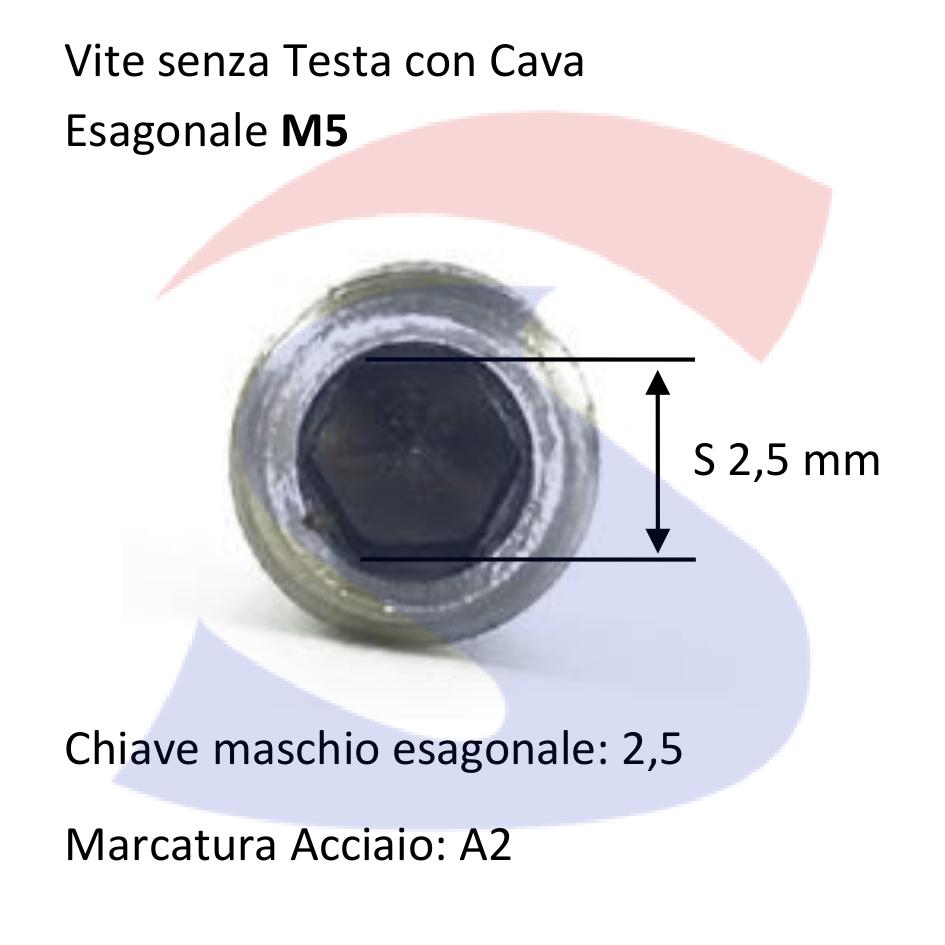 Vite senza Testa (GRANO) con Estremità Conica Inox 5X30 - VITI GRACONINM05X30